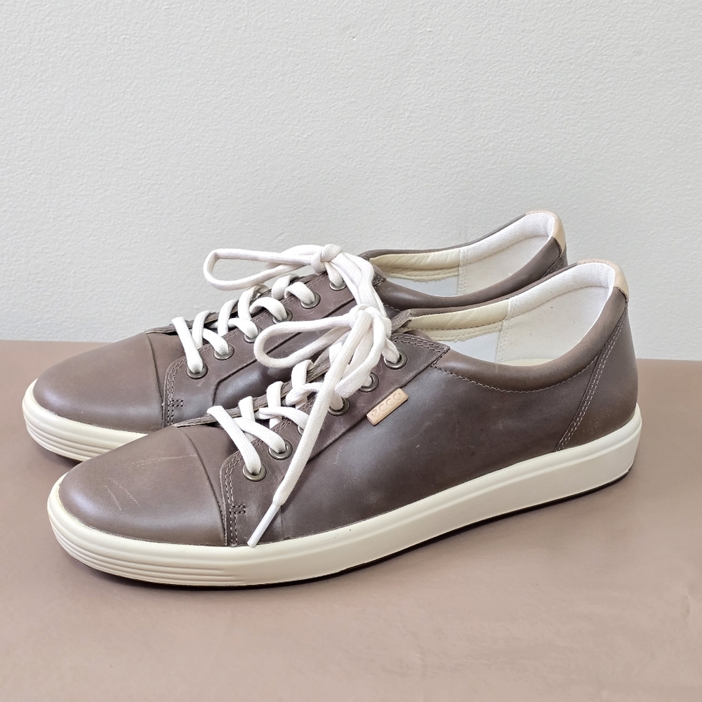 Ecco Soft 7 Womens Shoes 40/9-9.5 Brown Leather Lace Up Low Top Sneakers Comfort